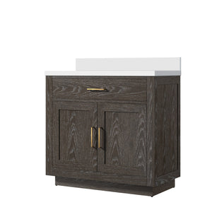 English Elm Brown Oak Single Bath Vanity With White Quartz Top - Fully Assembled, Soft-Close, Stylish Storage Solution B2731P257667