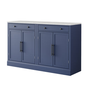 English Elm [Assembly Modern Freestanding Kitchen Pantry with Faux Marble Top, Set of 2 Cabinets with Drawer, Adjustable Shelves, Sleek Durable Design for Dining Room and Coffee Bar Blue SP000074AAC