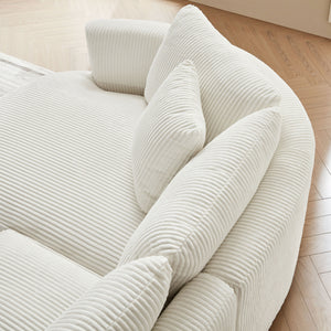 English Elm 122.04 Inch Oversized Sectional Sofa - Modern White Corduroy Couch With Left Chaise For Cozy Relaxation W876S00274