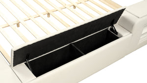 English Elm ZOYA Smart King Bed with Remote Massage Chaise, Bluetooth Speakers, USB Charging, Storage, Beige B009S01665