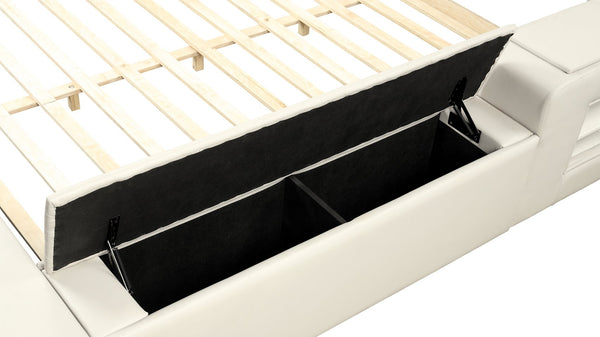 English Elm ZOYA King Beige Smart Bed with Massage Chaise, Bluetooth Speakers, USB Charging, Storage & Lights B009S01007