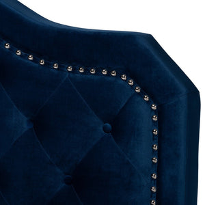 Baxton Studio Baxton Studio Samantha Navy Velvet Queen Bed with Button Tufting & Silver Nail Head Trim for Glam Style Samantha-Navy Blue-Queen