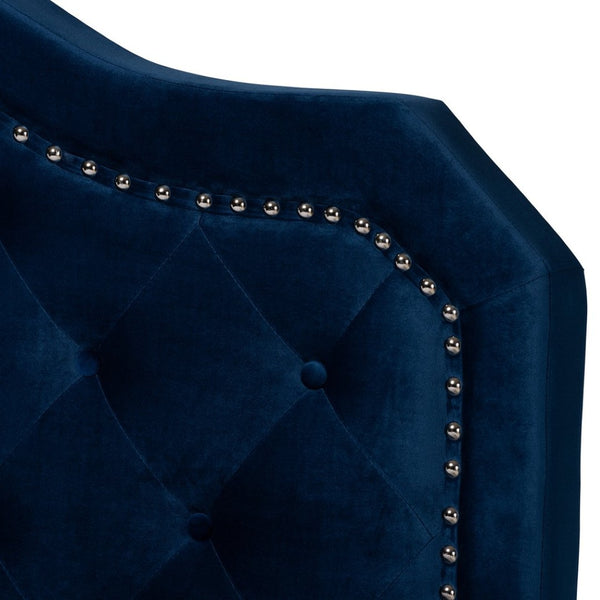 Baxton Studio Baxton Studio Samantha Navy Velvet Queen Bed with Button Tufting & Silver Nail Head Trim for Glam Style Samantha-Navy Blue-Queen