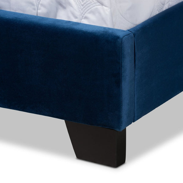 Baxton Studio Baxton Studio Samantha Navy Velvet Queen Bed with Button Tufting & Silver Nail Head Trim for Glam Style Samantha-Navy Blue-Queen