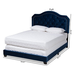 Baxton Studio Baxton Studio Samantha Navy Velvet Queen Bed with Button Tufting & Silver Nail Head Trim for Glam Style Samantha-Navy Blue-Queen