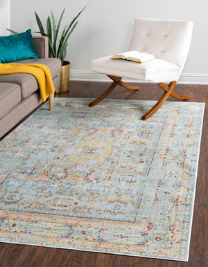 Unique Loom Austin Tremolo Machine Made Border Rug Light Blue, Cream/Gray/Ivory/Light Blue/Peach/Red/Yellow/Gold 9' 0" x 12' 2"