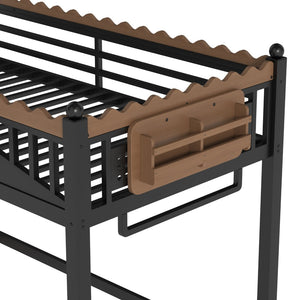 English Elm Twin Xl Metal Loft Bed with Stair Storage Shelves Sturdy Steel Frame for Dorms W1580S00377
