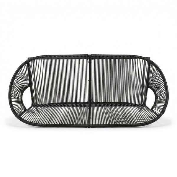 English Elm Condessa Outdoor Pe Rattan Loveseat Iron Frame Weather Resistant Patio Seating Black N775P423051B
