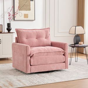 English Elm UNITED Swivel Barrel Chair with Chenille Upholstery, 360° Smooth Rotation, Padded Arm Comfort and Side Pockets for Living Room Relaxation Pink W1568P290091