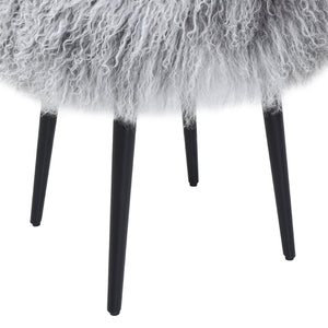 English Elm Alberta Genuine Mongolian Sheepskin Round Ottoman Plush Fur Accent for Any Room B2719P238443