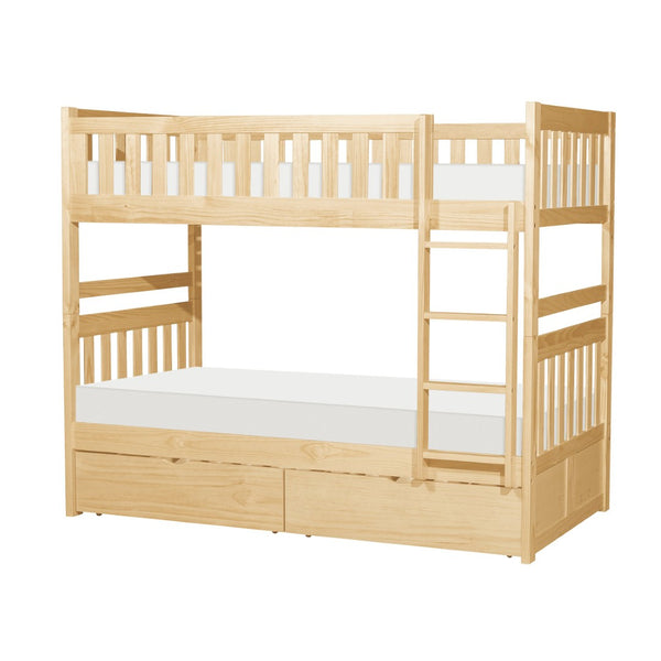 English Elm Bunk Bed Twin Over Pine Wood Frame with Guard Rails for Kids Shared Bedroom B011S02410