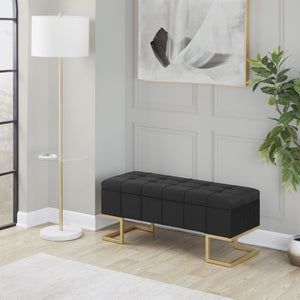 English Elm Storage Bench with Button Tufted Velvet Seat and Gold Tapered Legs for Bedroom B202P471510