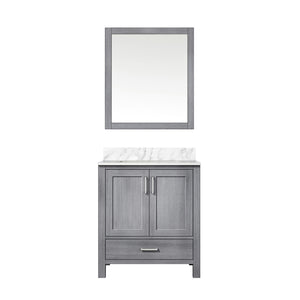 English Elm Distressed Grey Bathroom Vanity 30" W x 22" D with Carrara Marble Top, Soft-Close Storage & Mirror B2731S00675