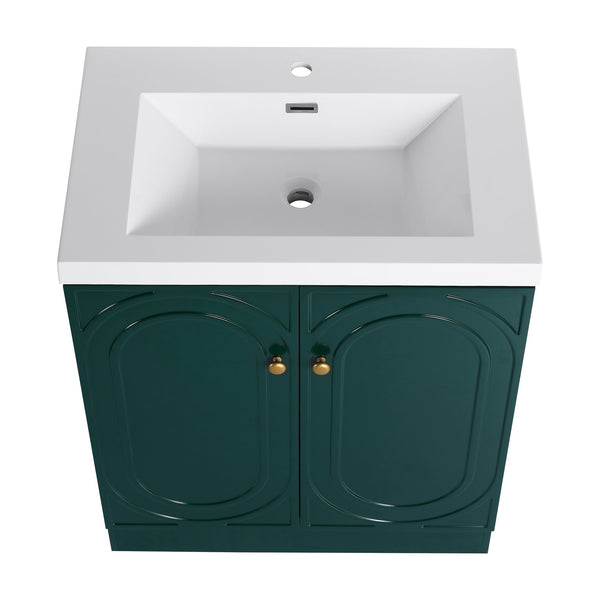 English Elm 30" Modern Freestanding Bathroom Vanity with Resin Sink, Soft-Close Doors, Adjustable Shelf, Durable Plywood Finish Dark Green W999S00272