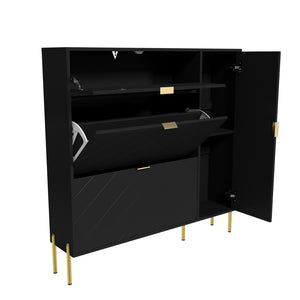 English Elm Mdf Herringbone Shoe Cabinet Gold Hardware Entryway Organizer Holds 16 Pairs Black T3609P482836