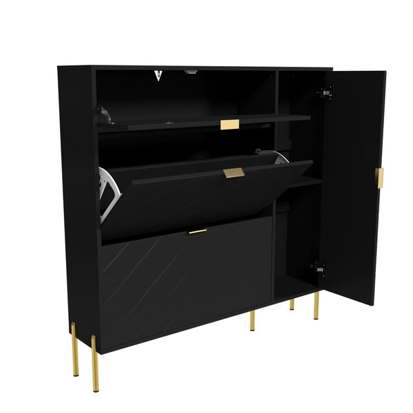 English Elm Mdf Herringbone Shoe Cabinet Gold Hardware Entryway Organizer Holds 16 Pairs Black T3609P482836
