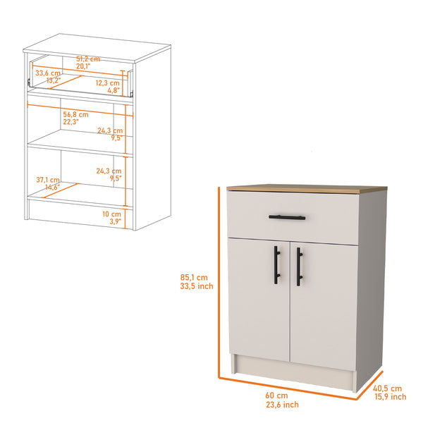 English Elm FM Cope Kitchen Pantry Melamine Cabinet with 2 Doors & Drawer, Compact 23.6" W x 33.5" H Storage Oak B128P217895