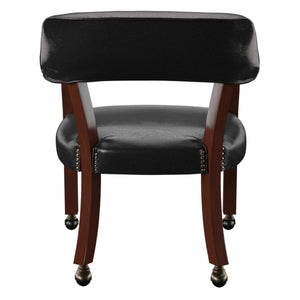 English Elm Steve Silver - Tournament Captain Arm Chair with Casters, Faux Leather Black, Nailhead Trim, Medium Cherry Pedestal Base - Swivel Comfort & Game-Ready Design B081P157446