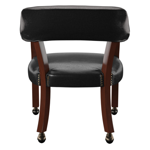 English Elm Steve Silver - Tournament Captain Arm Chair with Casters, Faux Leather Black, Nailhead Trim, Medium Cherry Pedestal Base - Swivel Comfort & Game-Ready Design B081P157446