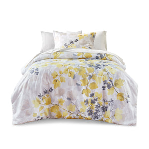 English Elm Comforter Modern Yellow Floral Microfiber Set with Storage-Pocket Fitted Sheet and Anti-Microbial Finish Multicolor 17.32 L x 13.78 W x 6.69 H B03595660