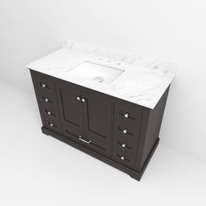 English Elm Espresso Single Bath Vanity 48" W With Carrara Marble Top, Soft-Close Drawers & Ample Storage B2731P258226
