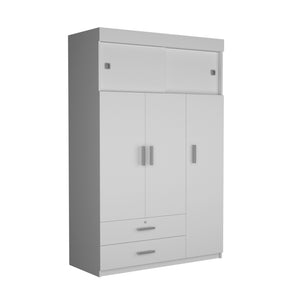 English Elm Tucson White Armoire with Hanging Rod & 2 Large Bottom Drawers, Compact 3-Door Wardrobe Design B128S00095