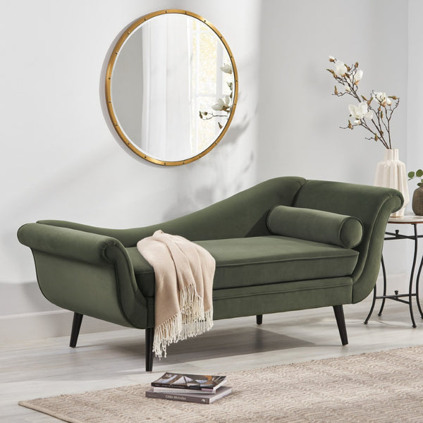 English Elm Chaise Lounge Upholstered Accent Piece Tailored Silhouette for Living Room or Bedroom Sage N776P396744S