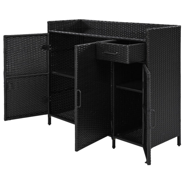English Elm K&k Outdoor Wicker Bar Cabinet with Tempered Glass Top Adjustable Shelving and Drawer Black Brown N707P233745B