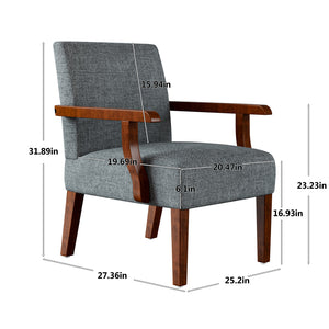 English Elm Fabric Accent Arm Chair Set with Round Wood Side Table — Durable Hardwood Frame, Cozy Seating for Small Spaces Grey W1420P188103
