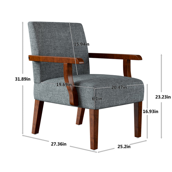 English Elm Fabric Accent Arm Chair Set with Round Wood Side Table — Durable Hardwood Frame, Cozy Seating for Small Spaces Grey W1420P188103