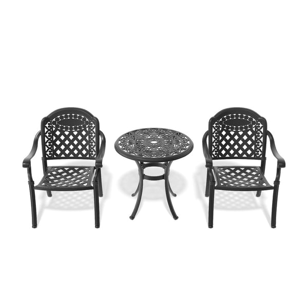 English Elm 3-piece Cast Aluminum Bistro Set Ornate Carved Patio Furniture with Weather Resistant Frame W1710S00676