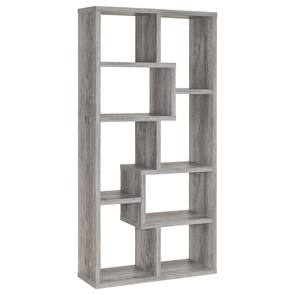 English Elm Lawton Grey Driftwood Geometric 7-Shelf Bookshelf — 71" Tall Engineered Wood, Scratch-Resistant Laminate, Open Display Organizer for Books, Plants, Art, Baskets B062P375545