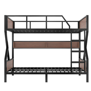 English Elm Queen Over Solid Pine Bunk Bed with Built in Shelves and Tray for Guest Rooms W5305S00013