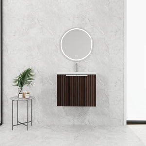 English Elm 24 Inch Silver-Brown Stripe Wall-Mounted Vanity with Resin Sink, Soft-Close Doors & Ample Storage W999P204936