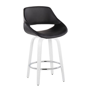 English Elm Fixed-height Swivel Counter Stools with Faux Leather Seats and Chrome Footrest Set of 2 B202S01824