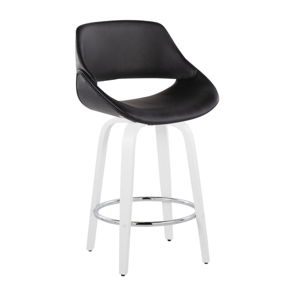 English Elm Fixed-height Swivel Counter Stools with Faux Leather Seats and Chrome Footrest Set of 2 B202S01824