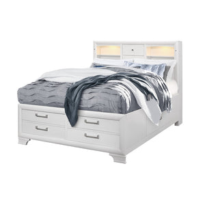 English Elm Civic Queen Storage Bed Bookcase Headboard with Built in Ambient Lighting White B201S00493