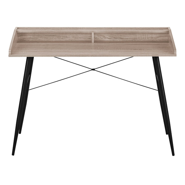 English Elm Computer Desk For Home Office – Modern Brown Laminate & Black Metal With Storage Cubbies & Hutch B2710P219822
