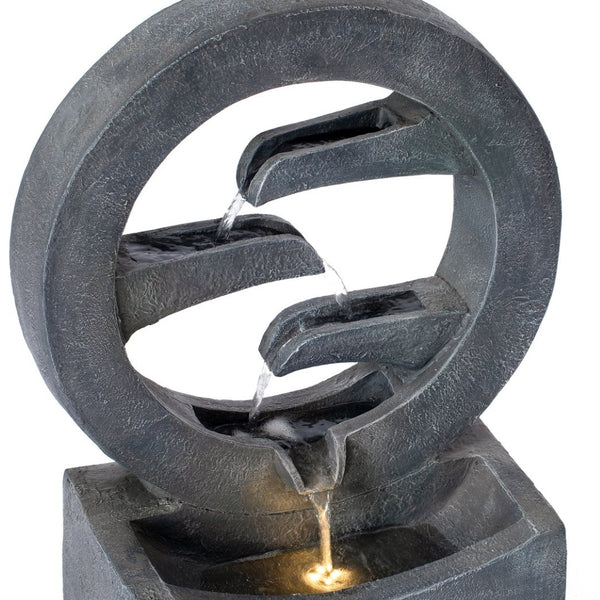 English Elm 26.77"h Gray Polyresin Tiered Cascading Outdoor Fountain with Warm Led Patio Accent N765P355054G