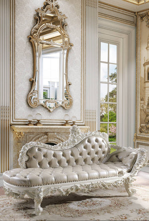 English Elm Vanaheim Upholstered Bench Beige Pu Leather Antique White Base Bedroom Entryway B2756P461922