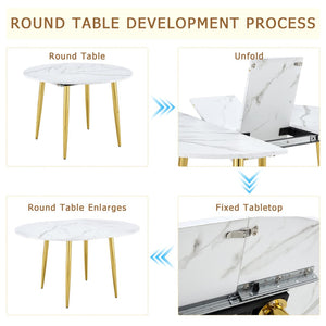 English Elm Table and 6 Chair Extendable Mdf Dining Set with Gold Arched Legs Modern Style Dark Gray,White+Gold W1151S03948