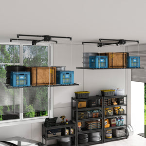 English Elm Overhead Garage Storage Rack with Crank Lowering Steel Platform for High Ceilings W2700P346226