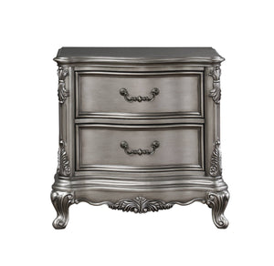 English Elm Traditional Nightstand with Floral Decals and Rope Moldings, Crown Molding Accent, Charming Princess Appeal Antique Silver 21.5 L x 33.5 W x 33.5 H B2741P324368