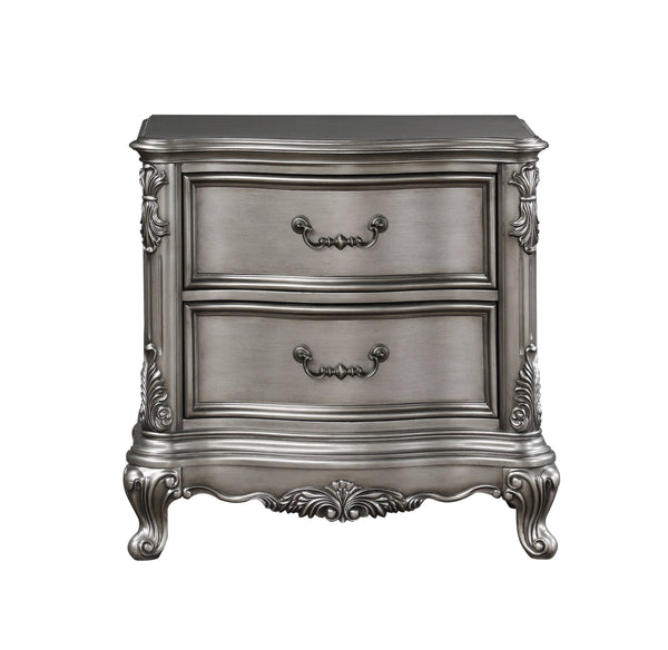 English Elm Traditional Nightstand with Floral Decals and Rope Moldings, Crown Molding Accent, Charming Princess Appeal Antique Silver 21.5 L x 33.5 W x 33.5 H B2741P324368