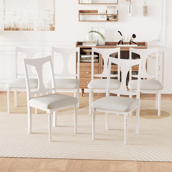 English Elm 7-piece Oak Veneer Extendable Dining Set with 6 Upholstered Chairs for Farmhouse Kitchens Natural+White N752S100030K