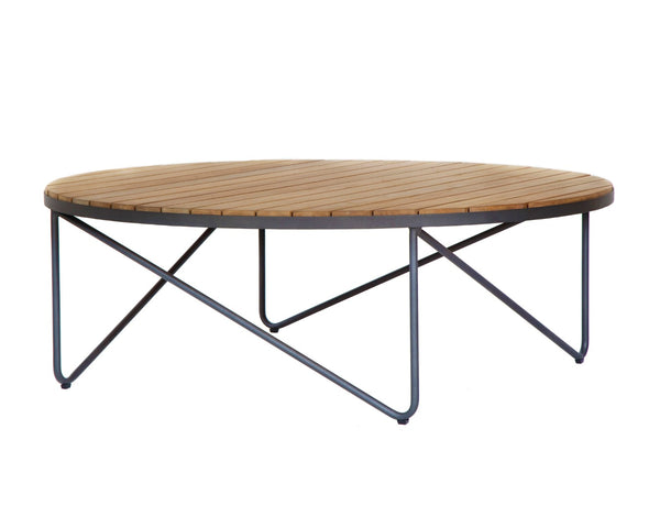 Sunpan RIMINI Modern Round Coffee Table with Teak Top & Aluminum Frame for Indoor/Outdoor Living Spaces 109511