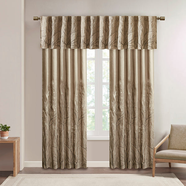 JLA Home Madison Park - Curtain embroidered faux silk panel with lined privacy, tree-branch motif, luxe sheen for elegant rooms Tan WIN40-098