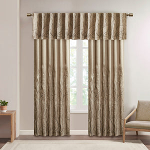 JLA Home Madison Park - Curtain embroidered faux silk panel with tree branch motif, lined for privacy, luxe sheen and drape Tan MP40-716