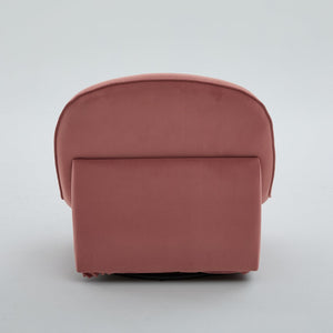 English Elm Swivel Accent Chair Plush Velvet Pumpkin Barrel Silhouette with 360 Degree Metal Base Coral W3244P392749