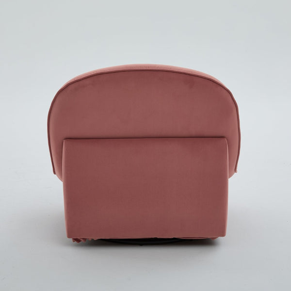 English Elm Swivel Accent Chair Plush Velvet Pumpkin Barrel Silhouette with 360 Degree Metal Base Coral W3244P392749